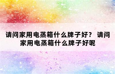 请问家用电蒸箱什么牌子好？ 请问家用电蒸箱什么牌子好呢